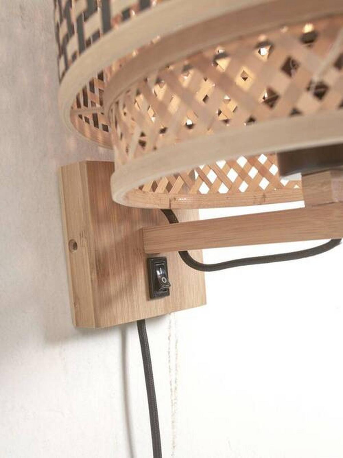 Wandleuchte Bhutan/W/N/2520/Bn - Schwarz/Naturfarben, Trend, Holz (25/29/25cm) - Good & Mojo