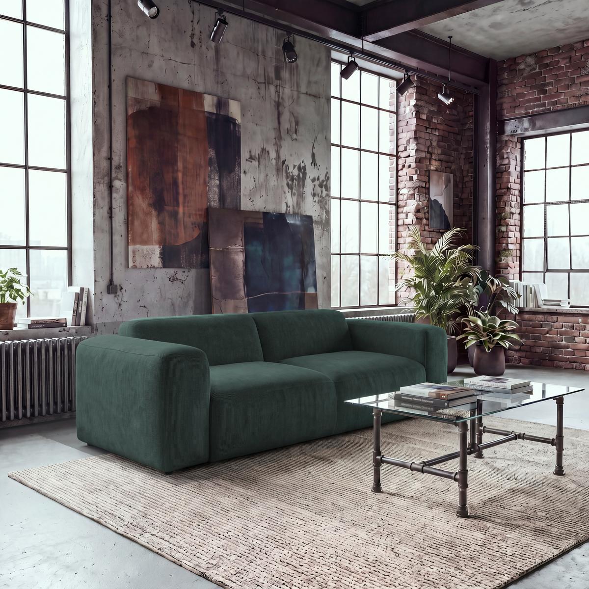 3-SITZER-SOFA Hannah Grün B: 247 cm - Schwarz/Grün, Design, Textil (247/75/104cm) - MID.YOU
