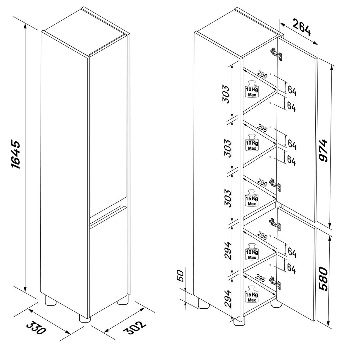 Magasszekrény Cosila - méztölgy színű/antracit, Trend, faalapú anyag (30/165/33cm) - MID.YOU