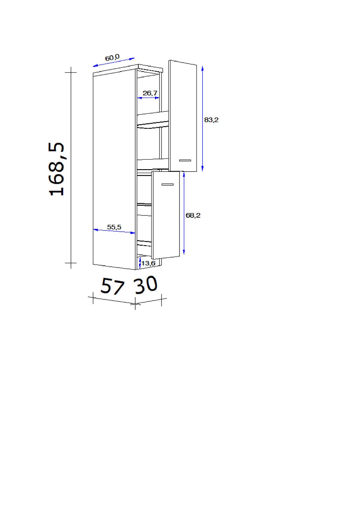 Apothekerschrank Avila B: 30 Cm Eichefarben/magnolie - Eichefarben/Magnolie, KONVENTIONELL, Holzwerkstoff (30/168,5/60cm) - FlexWell