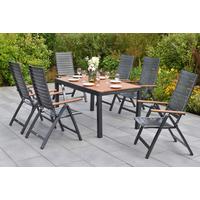 Gartentischgruppe Astros 7 -Teilig. Graphitfarben/Natur - Graphitfarben/Naturfarben, KONVENTIONELL, Kunststoff/Metall - Gardenson