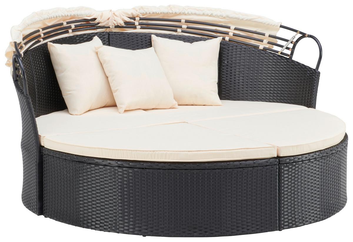 Sonneninsel Bali Schwarz/Beige Polyrattan, verstellbares Dach - Beige/Schwarz, MODERN, Kunststoff/Textil (180/80/81cm) - Luca Bessoni