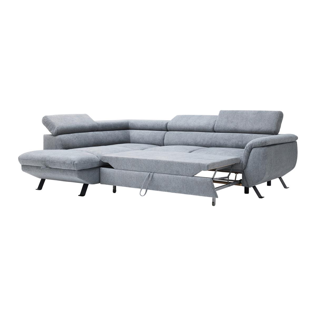 Sedacia súprava RAVEN, ľavá, s úložným priestorom a lôžkom - čierna/sivá, Modern, kov/textil (198/257cm) - Mömax