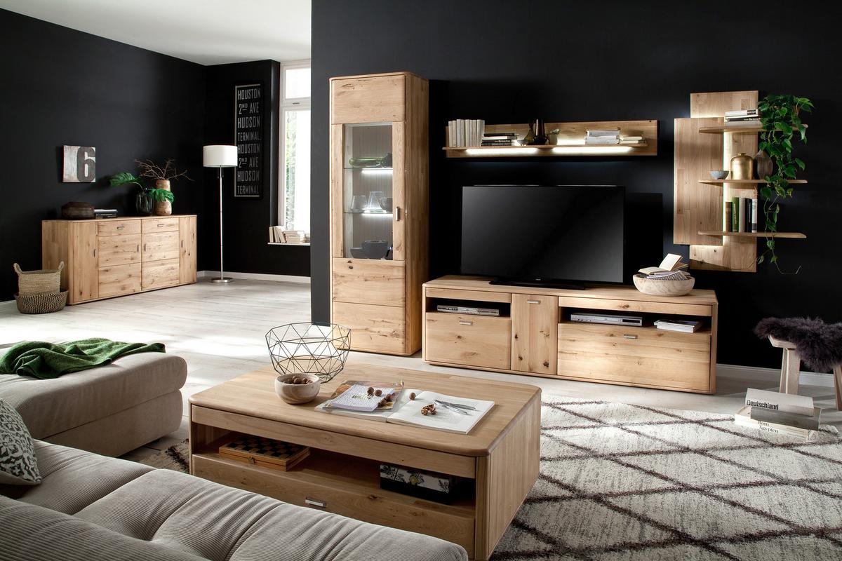 Wohnkombination Massiv 4-tlg. Ravello Eichefarben - Eichefarben, Design, Glas/Holz (310/208/50cm) - Livetastic