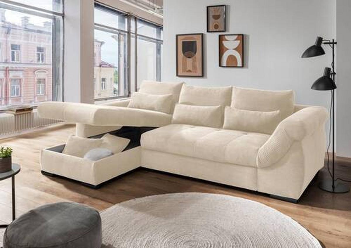 Ecksofa Federico Beige S: 188/302 cm - Beige/Schwarz, MODERN, Holz/Textil (188/302cm) - MID.YOU
