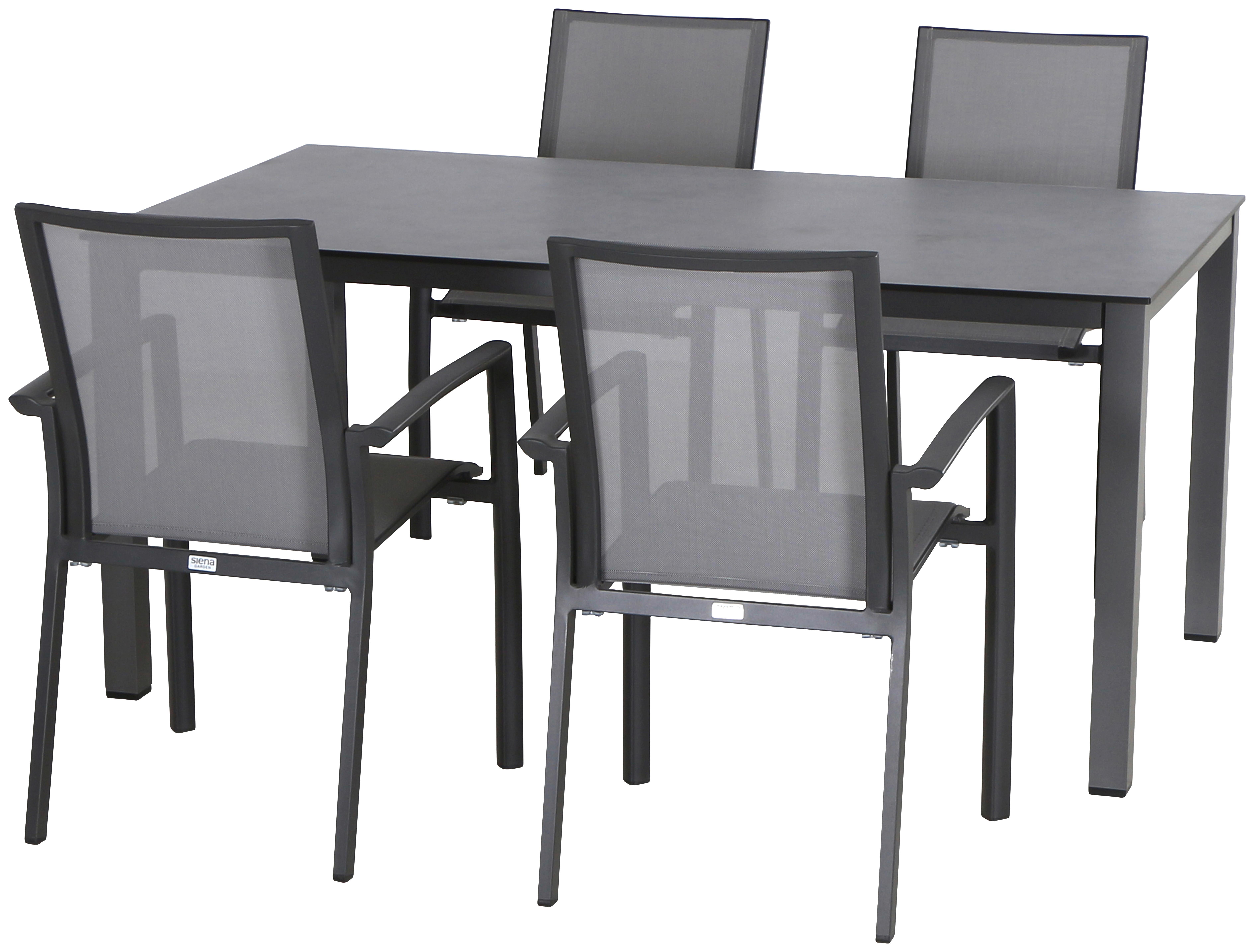 Gartenmöbel Set 5-tlg Aluminium - Anthrazit/Schwarz, KONVENTIONELL, Keramik/Textil - Gardenson