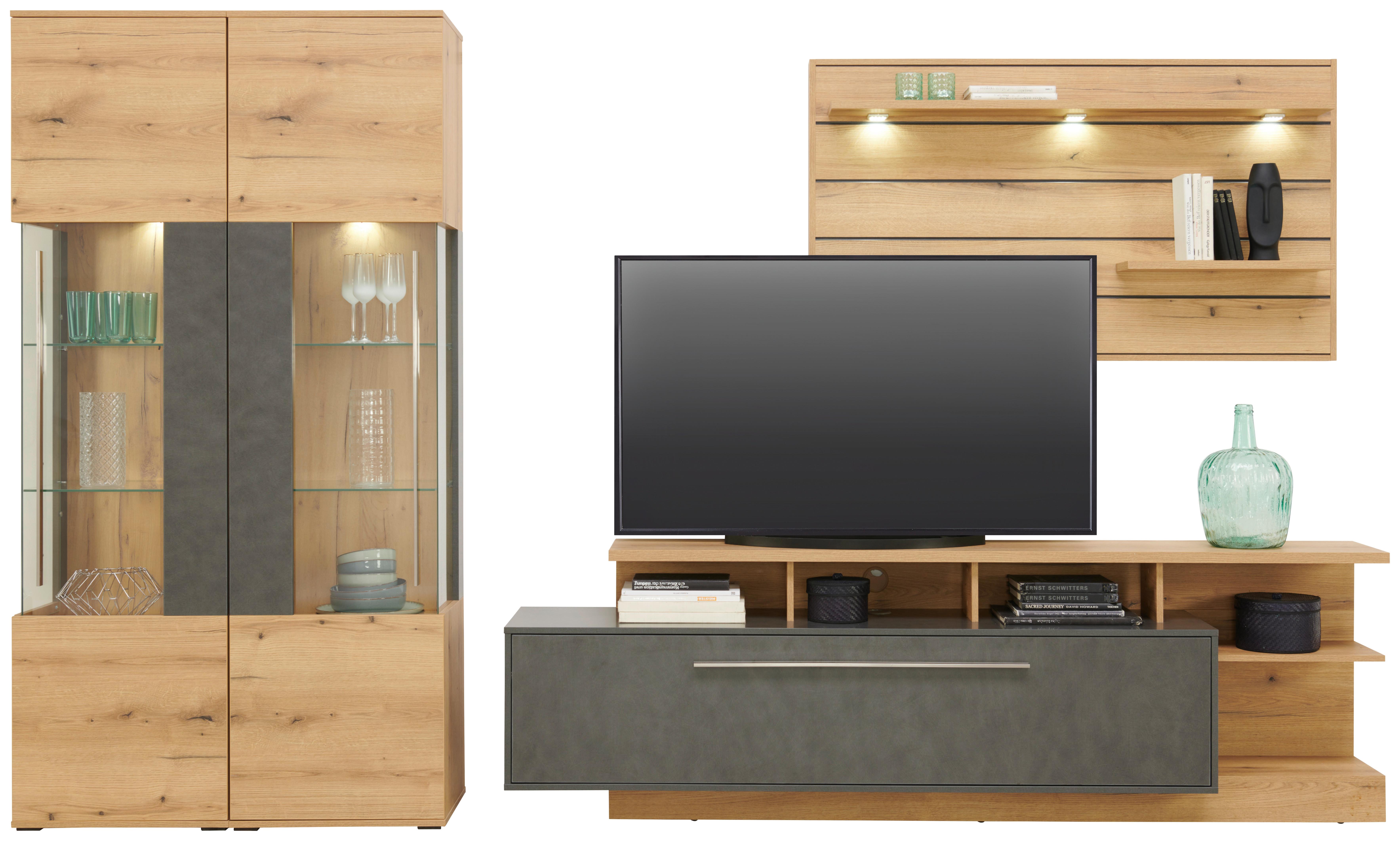 Wohnkombination 4-Tlg. Limit, Eiche Dekor/Matera - MODERN, Glas/Holzwerkstoff (326/201/40cm)