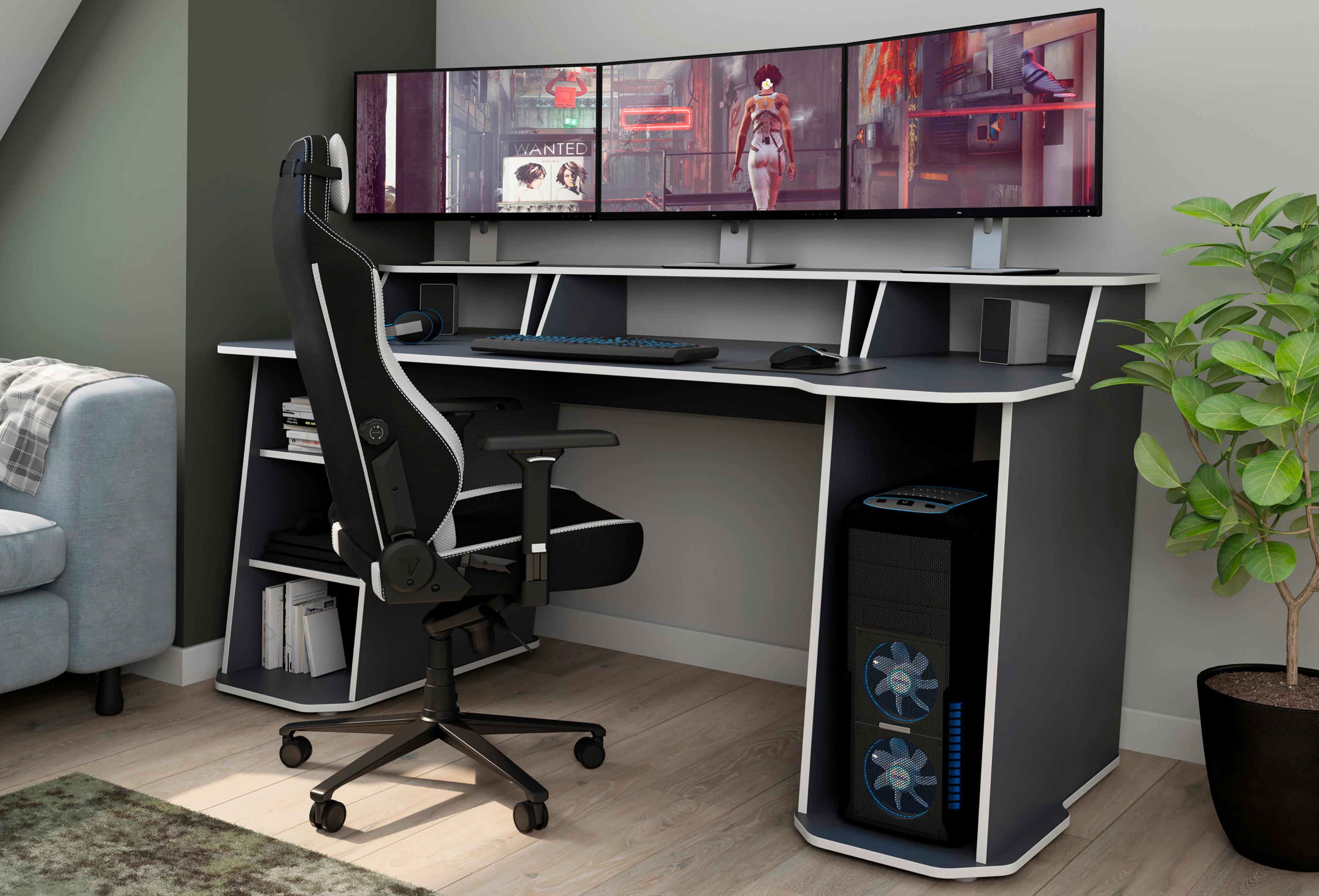 Gaming Tisch Matrix Anthrazit/Weiß B: 85 cm - Anthrazit/Weiß, LIFESTYLE, Holzwerkstoff (180/85/76cm) - MID.YOU