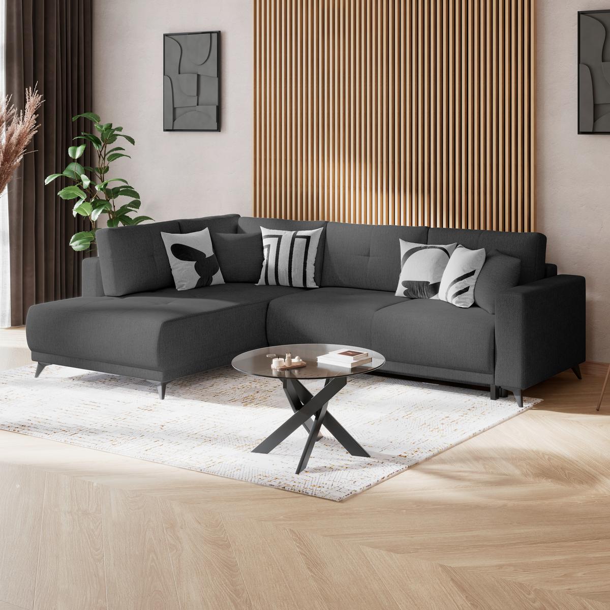 Ecksofa mit Schlaffunktion & Bettkasten Texas Erdfarben - Graubraun/Schwarz, KONVENTIONELL, Holz (203/259cm)