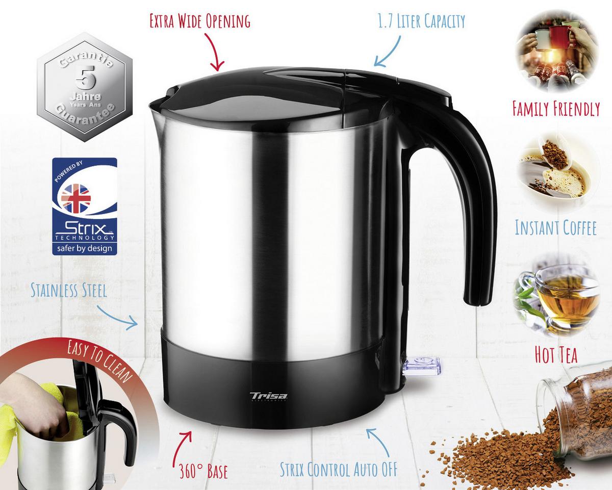 Wasserkocher Comfort Boil Silber Edelstahl 1,7 L 2200 W - Silberfarben, Basics, Metall (20,4/17,6/23cm) - Trisa Electronics