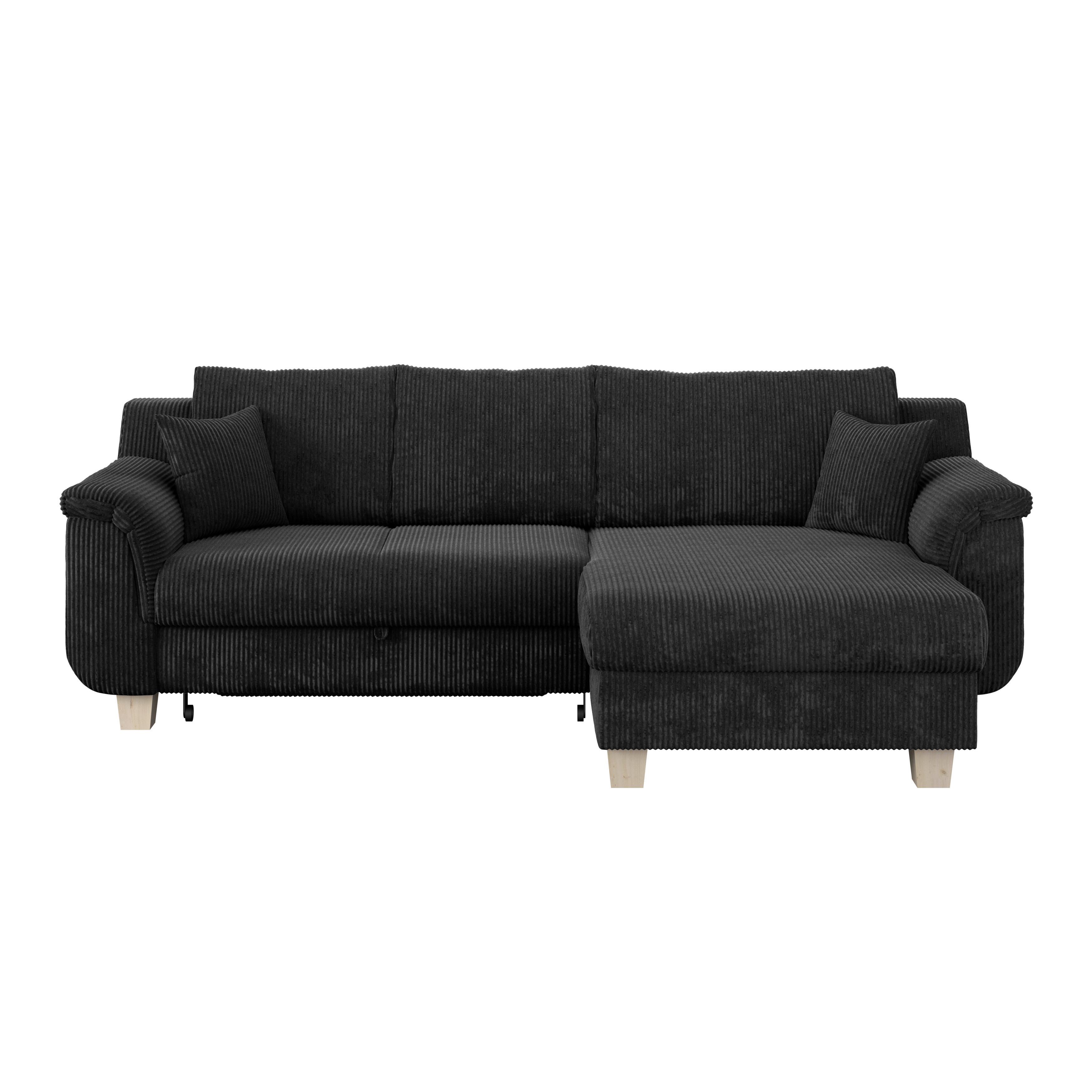 Ecksofa Mit Schlaffunktion & Bettkasten Alex Dunkelgrau - Dunkelgrau/Naturfarben, MODERN, Textil (246/88cm)