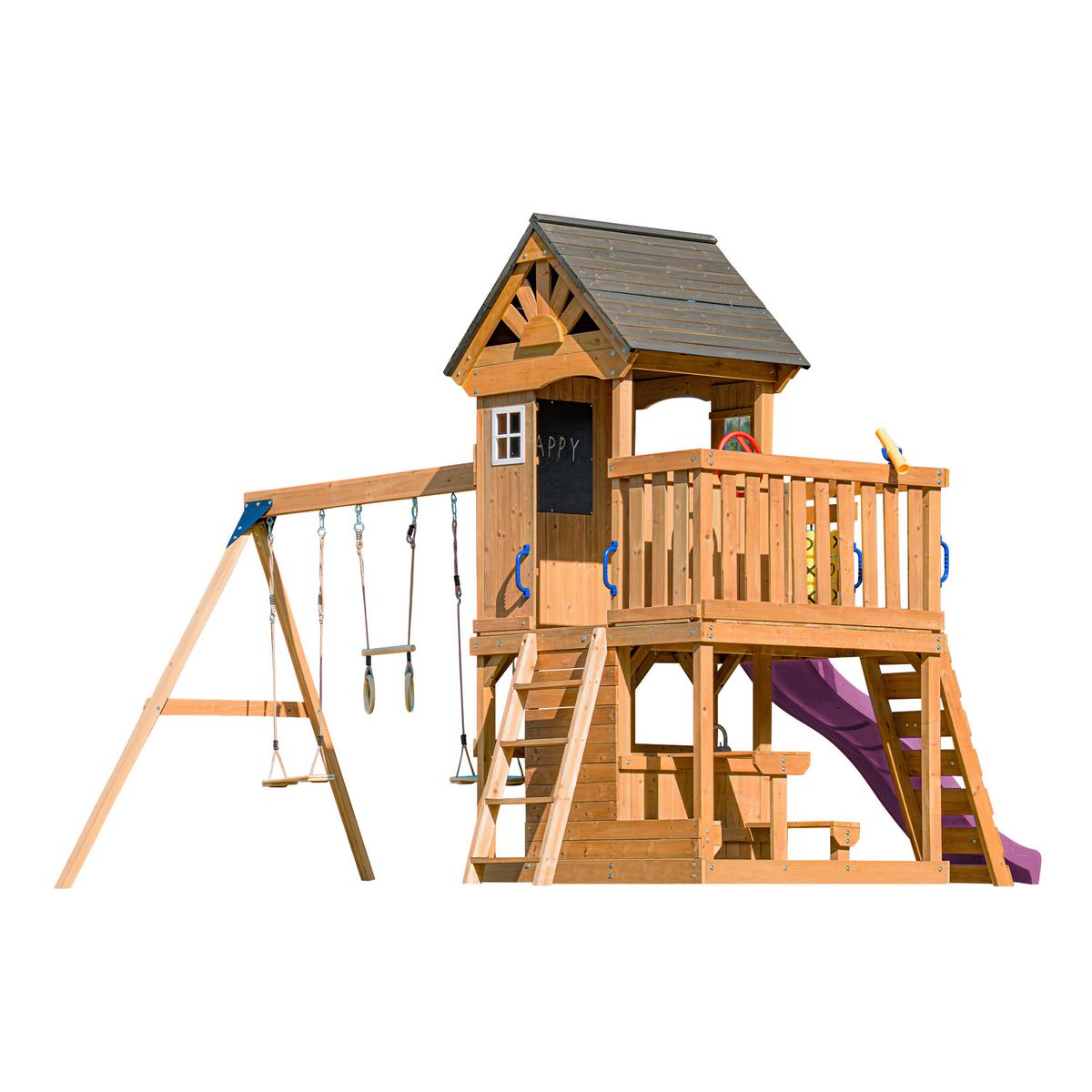 Spielturm mit Rutsche Lila - Anthrazit/Lila, Basics, Holz/Kunststoff (435/410/305cm) - Ambia Garden
