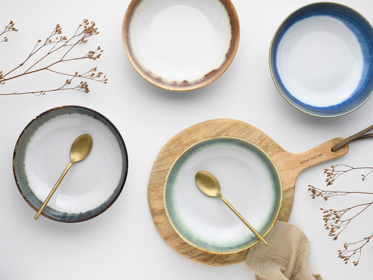 Schüsselset Steingut 4--teilig. DxH: 22,5x5 cm - Blau/Braun, Basics, Keramik (22,5/5cm) - Creatable