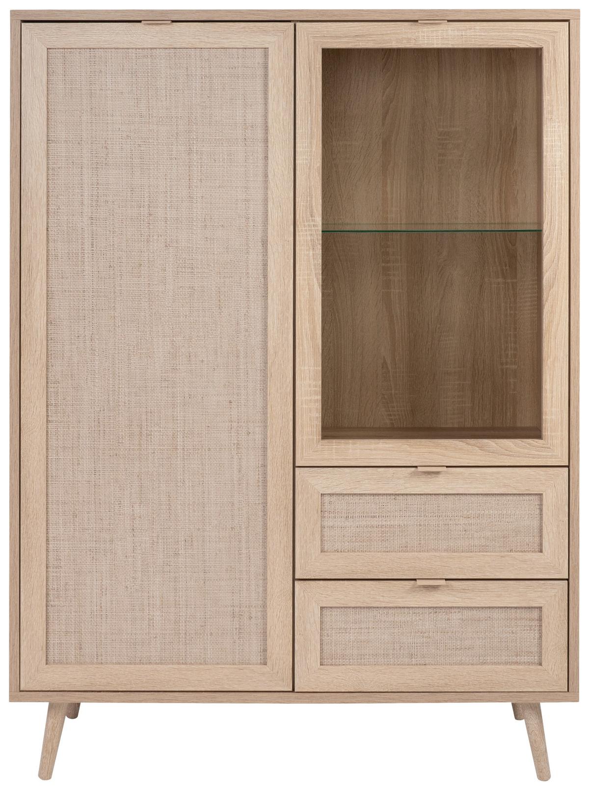 Highboard + Glastür 101,5 Cm Bali, Eiche/geflechtoptik - Sonoma Eiche, Natur, Glas/Holzwerkstoff (101,5/139/40cm) - MID.YOU