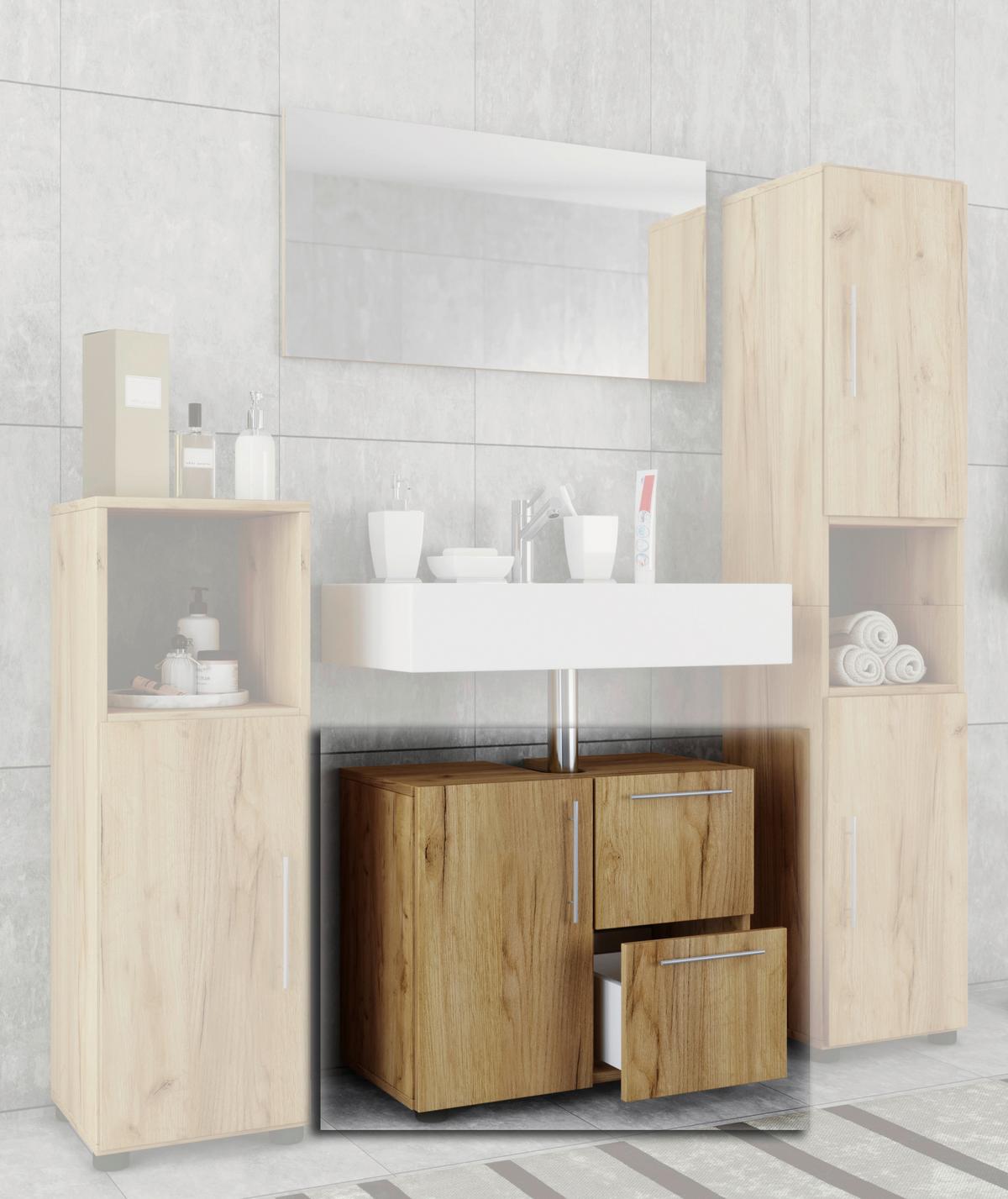 Waschbeckenunterschrank Flandu B: 61 Cm, Eichefarben Honig - Honigeiche/Eichefarben, MODERN, Holzwerkstoff (61/51/32cm) - MID.YOU