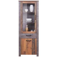 Vitrine Ontario B: 71,4 cm Old Style Dekor/Betonoptik - Dunkelgrau/Eichefarben, Trend, Glas/Holzwerkstoff (71,4/200/41,5cm) - Ondega