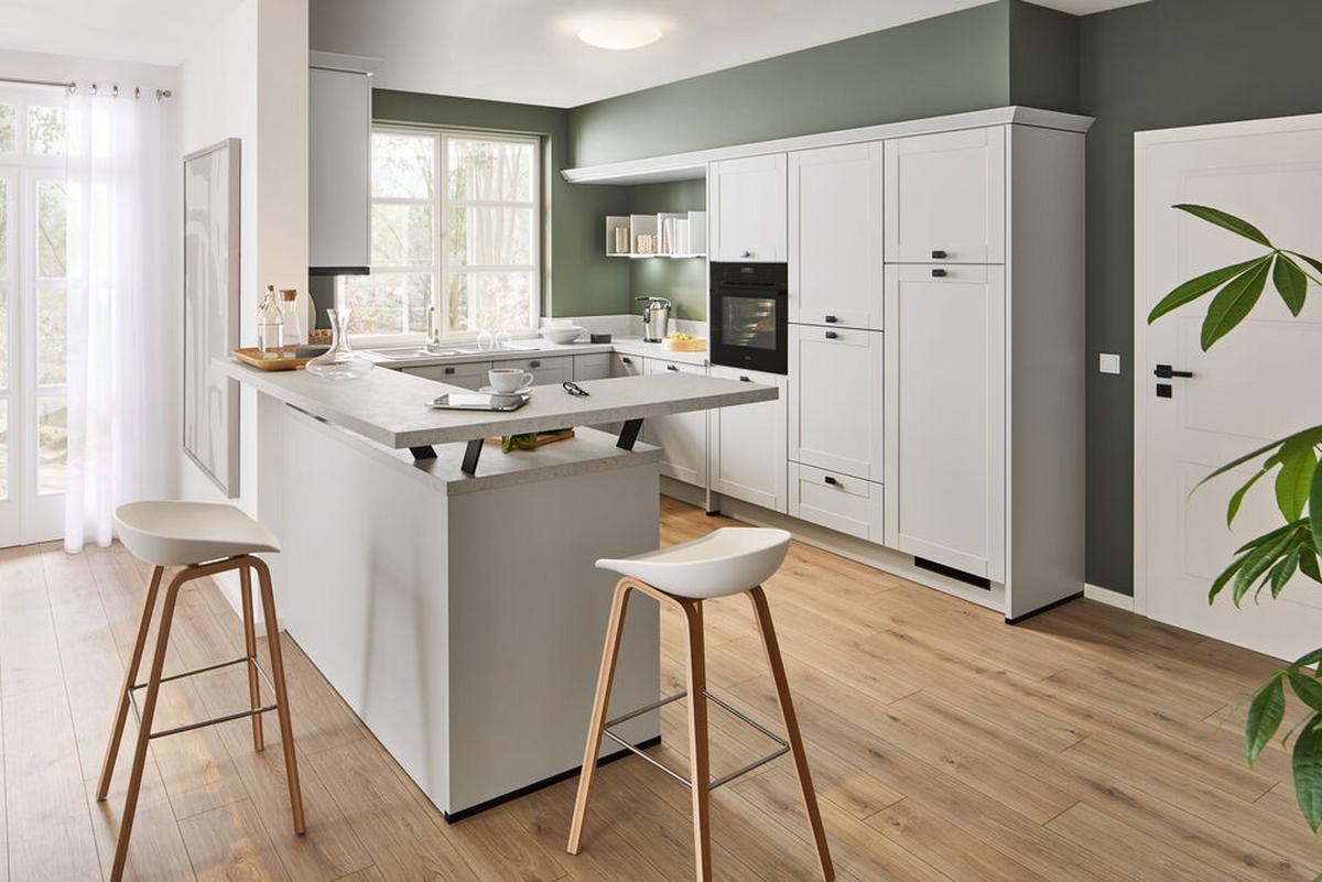Einbauküchen Pn 435 Frei Planbar Landhausstil - Weiß Hochglanz/Eichefarben, Holzwerkstoff - Pino
