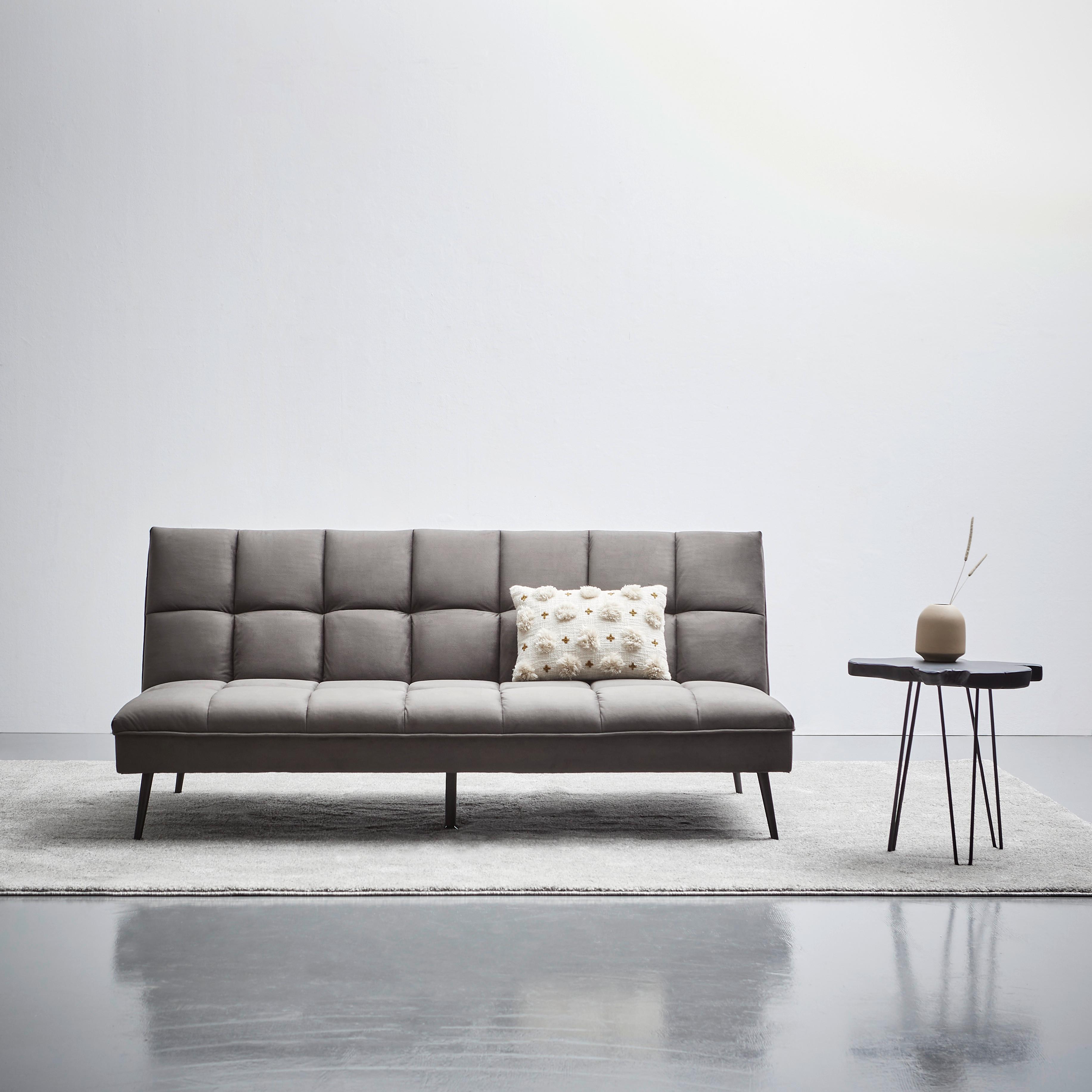 3-Sitzer-Sofa + Schlaffunktion Pur Grau Samtbezug - Schwarz/Grau, MODERN, Holz/Textil (209/85/83cm) - MID.YOU