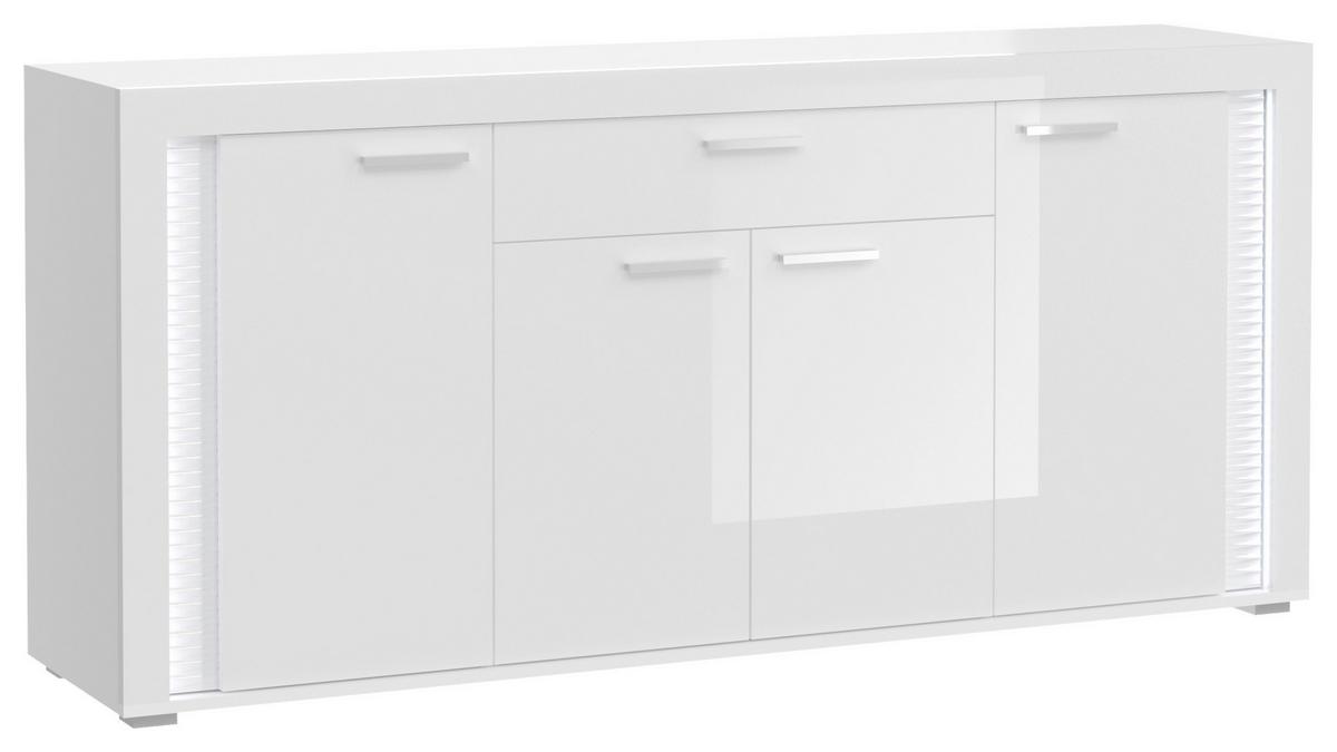 Sideboard Skylight Weiß B: 182 cm - Weiß Hochglanz/Silberfarben, Design, Holzwerkstoff (182/84/42cm) - MID.YOU