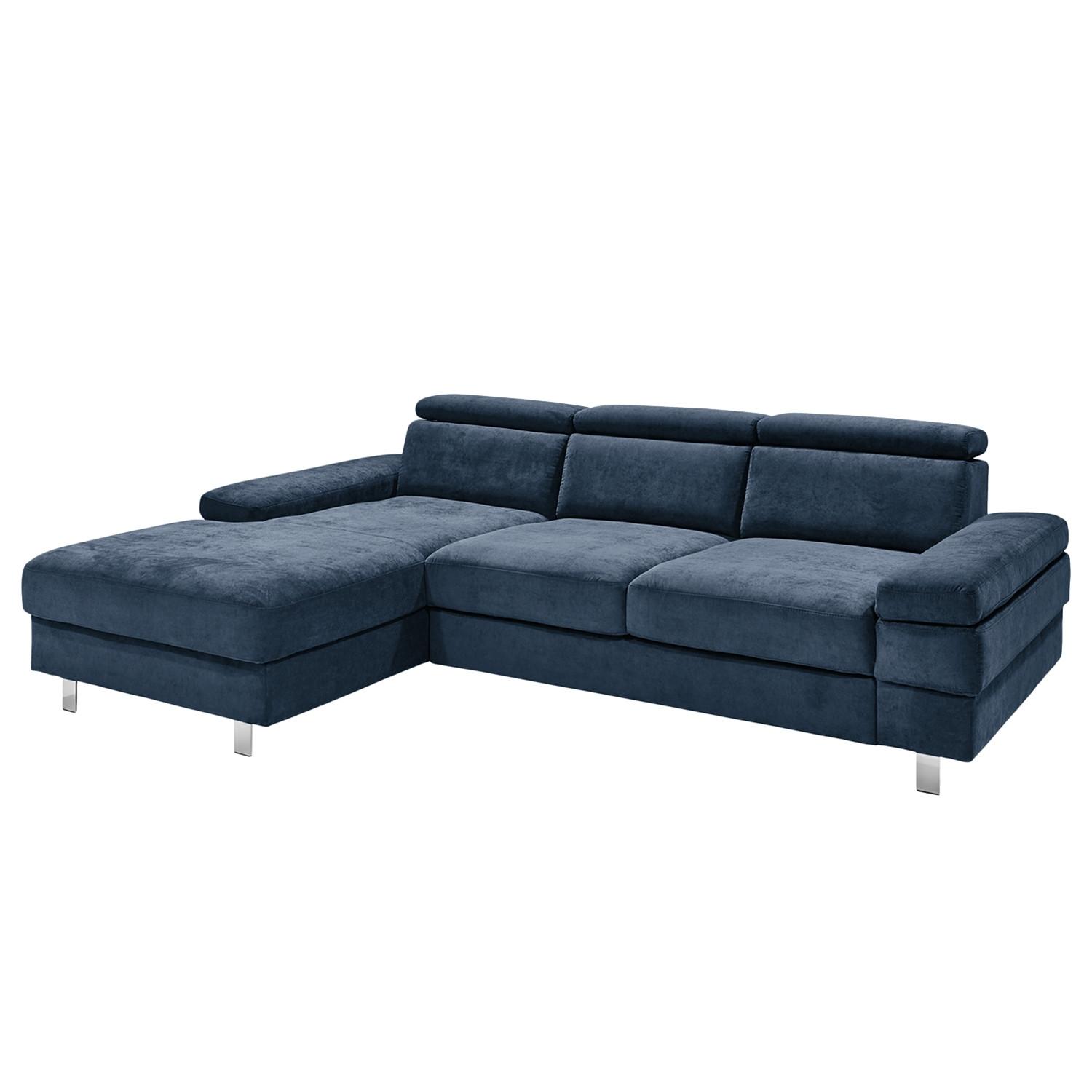 Ecksofa Elvis Dunkelblau S: 182x259 cm - Silberfarben/Dunkelblau, KONVENTIONELL, Textil (182/259cm) - Trendmanufaktur