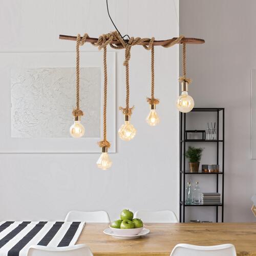 Hängeleuchte Rope H: 210 cm 5-Flammig Aus Echtholz - Naturfarben, Natur, Naturmaterialien/Holz (58/6/210cm) - Näve