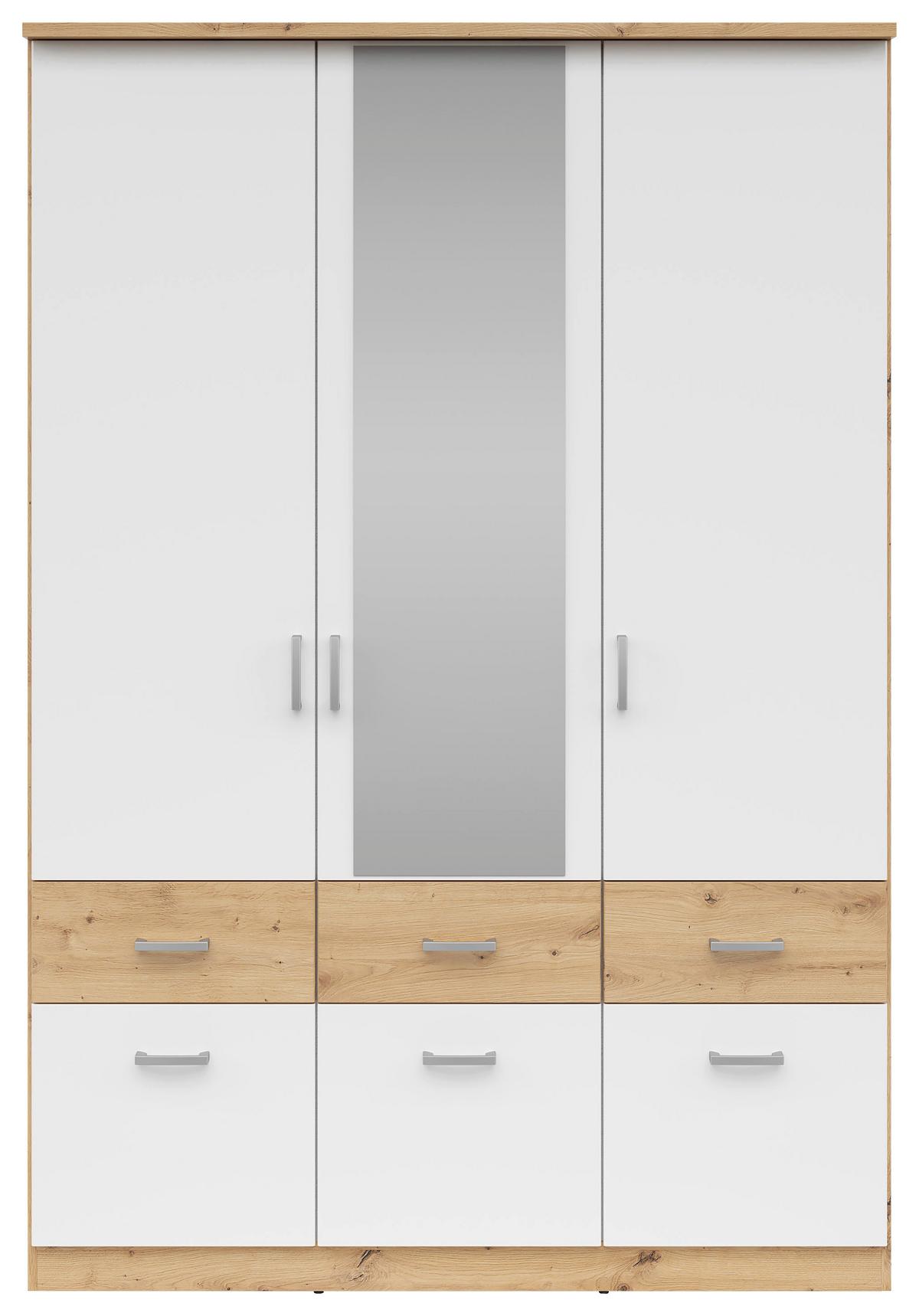 Skriňa BRANDO 136cm dekor dub Artisan/biela matná - biela/strieborná, Konventionell, kompozitné drevo/plast (136/199/58cm)