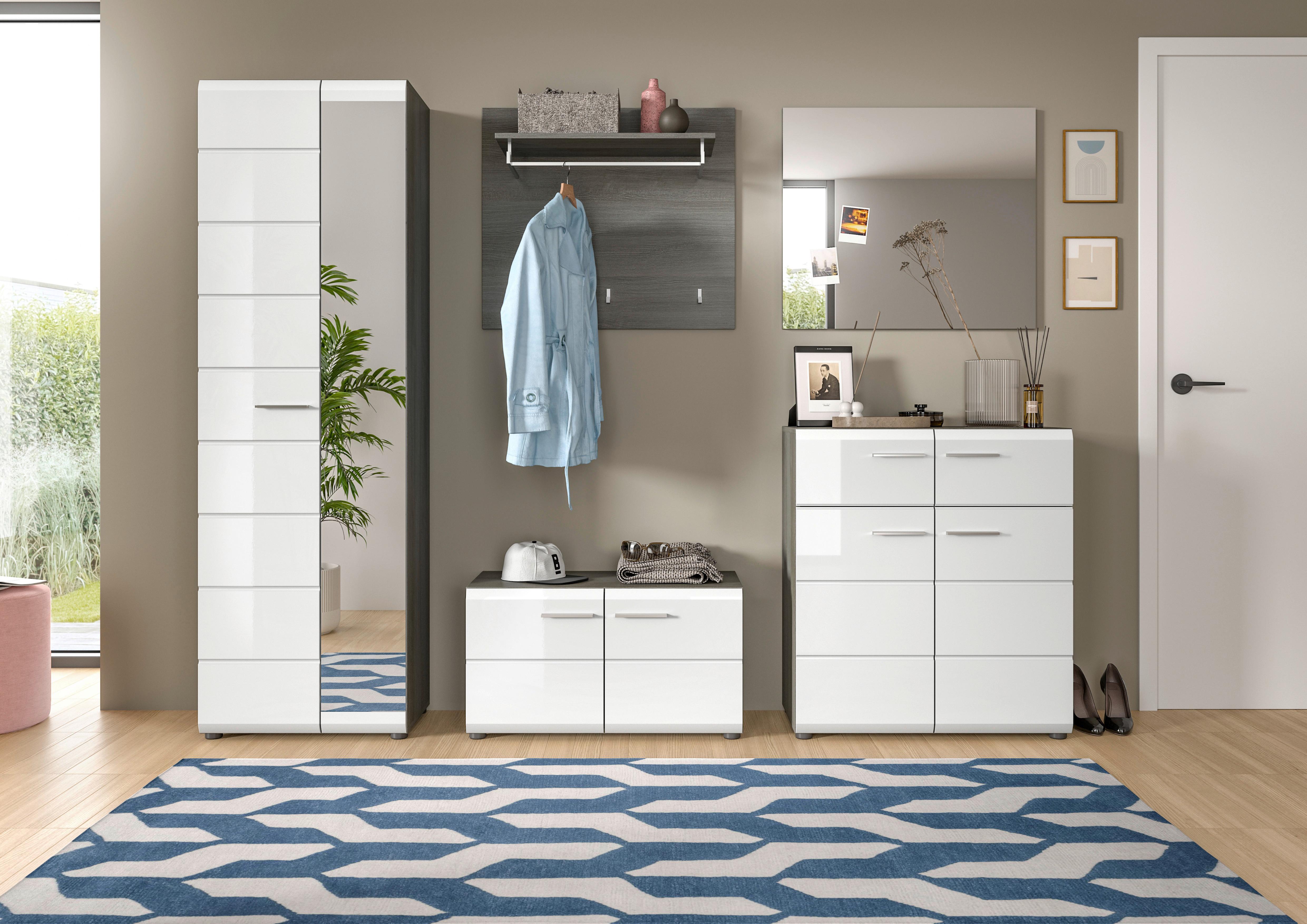Garderobe Salsa - Weiß Hochglanz, Design, Glas/Holzwerkstoff (250/192/37cm) - MID.YOU