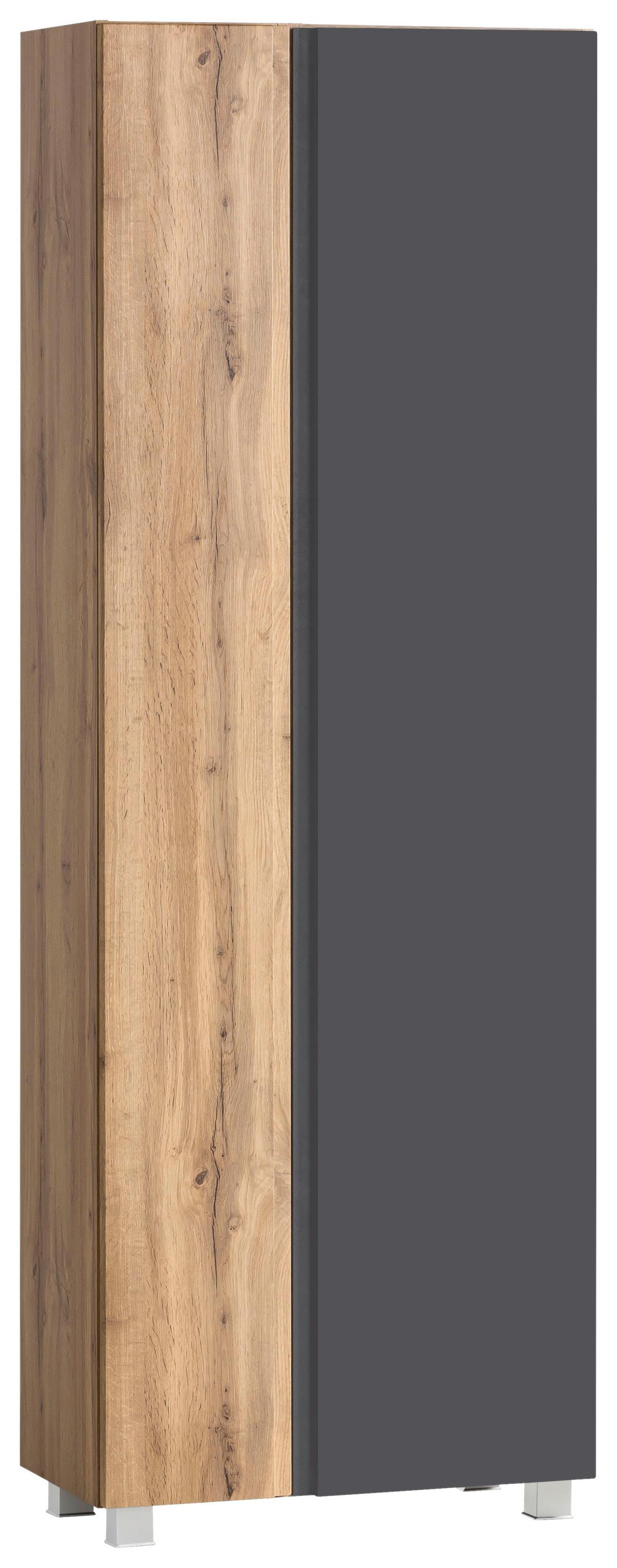 Hochschrank Varese B: 65 Cm Grau/eiche Wotan - Eiche Wotan/Grau, MODERN, Holzwerkstoff (65/180/35cm) - Held