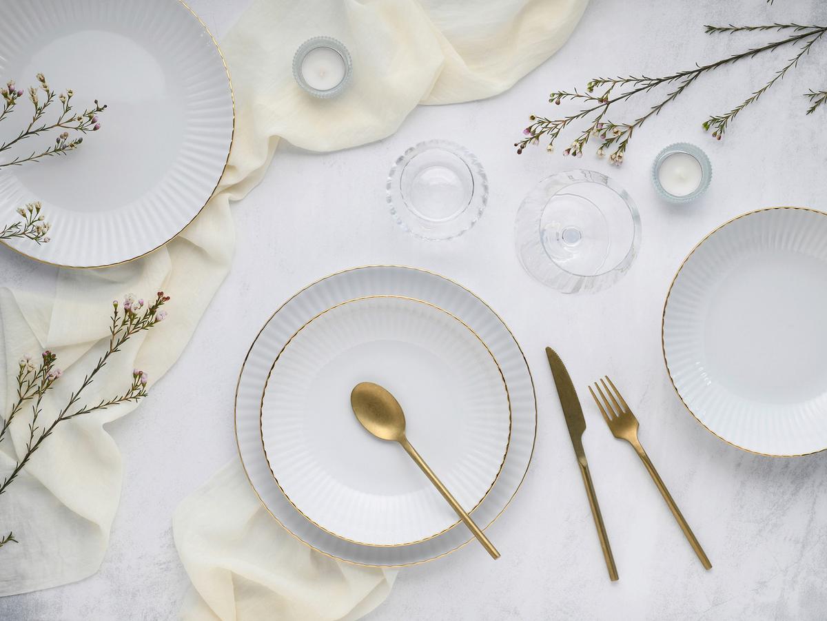 Tafelservice Allegra Goldfarben/weiß 12--Teilig - Goldfarben/Weiß, Basics, Keramik - Creatable