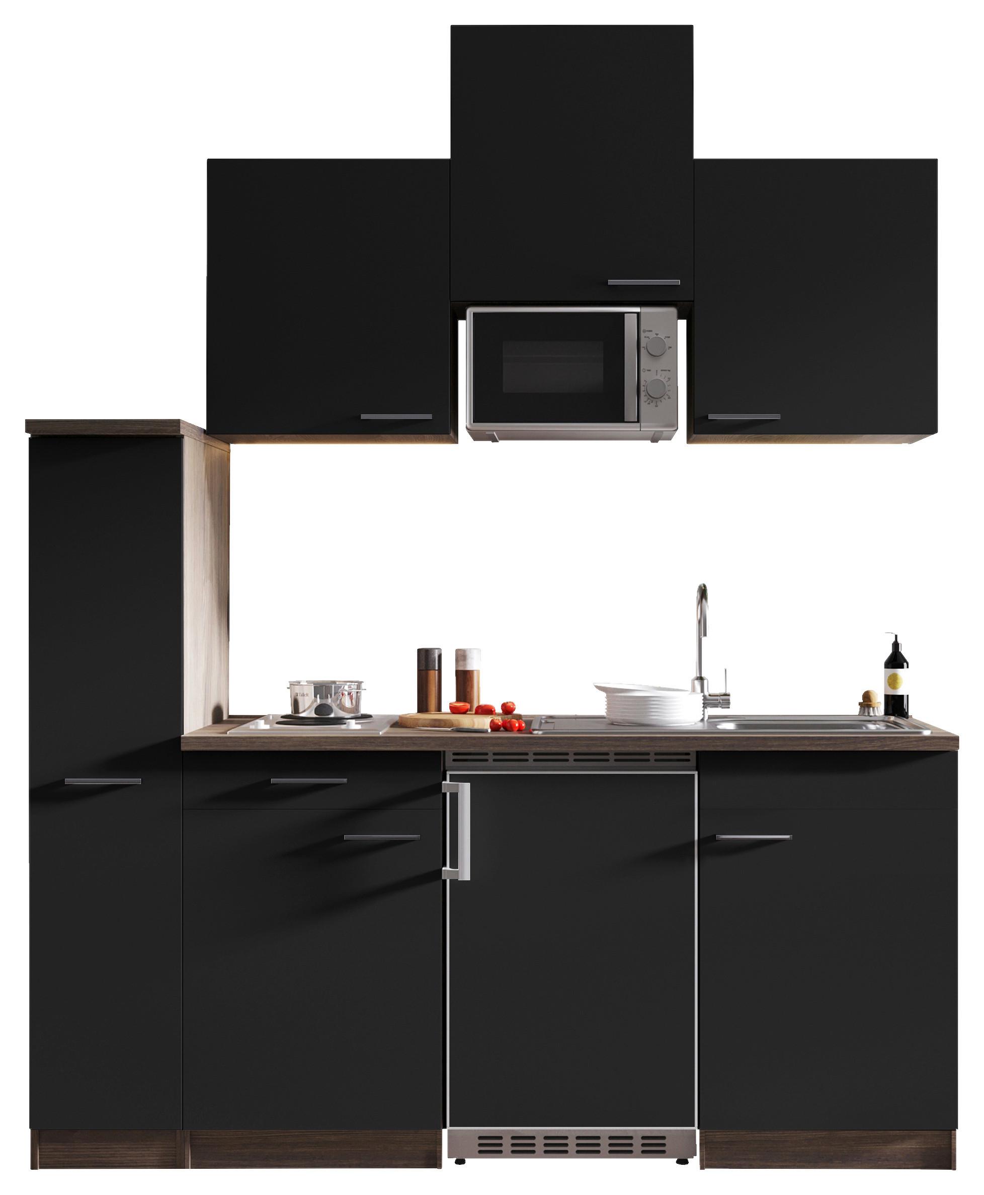 Küchenblock Oliver Singleküche 180 cm - Eichefarben/Schwarz, Basics, Holzwerkstoff (180cm) - Respekta