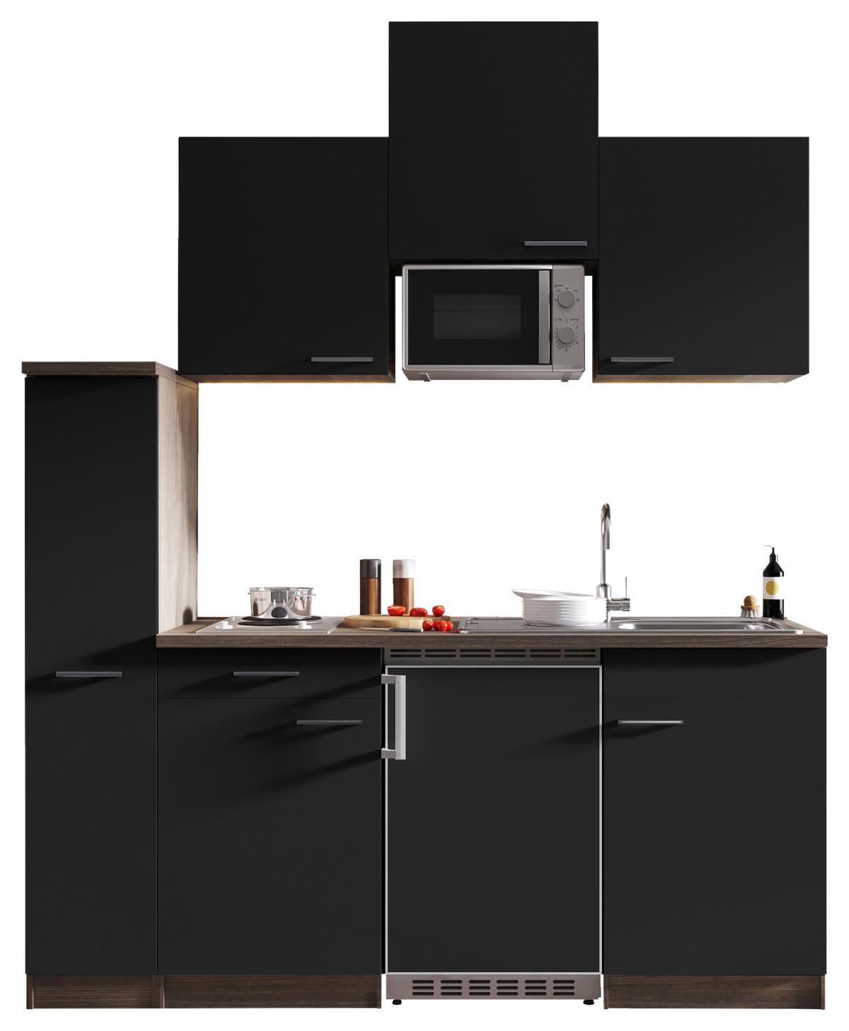 Küchenblock Oliver Singleküche 180 cm - Eichefarben/Schwarz, Basics, Holzwerkstoff (180cm) - Respekta
