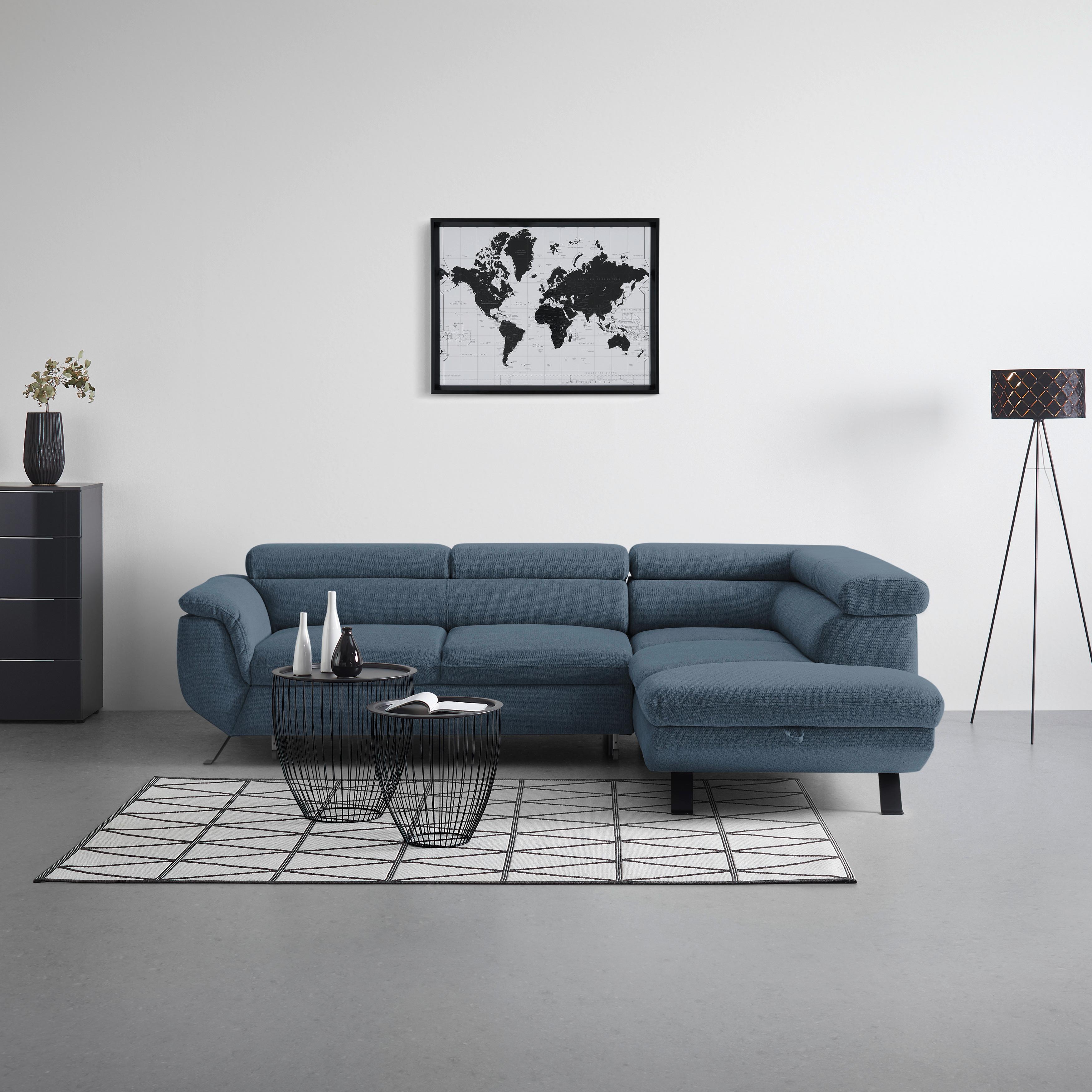 Rohová sedačka RAVEN, pravá, kráľovská modrá - čierna/kráľovská modrá, Modern, kov/textil (257/76-92/96cm) - Mömax