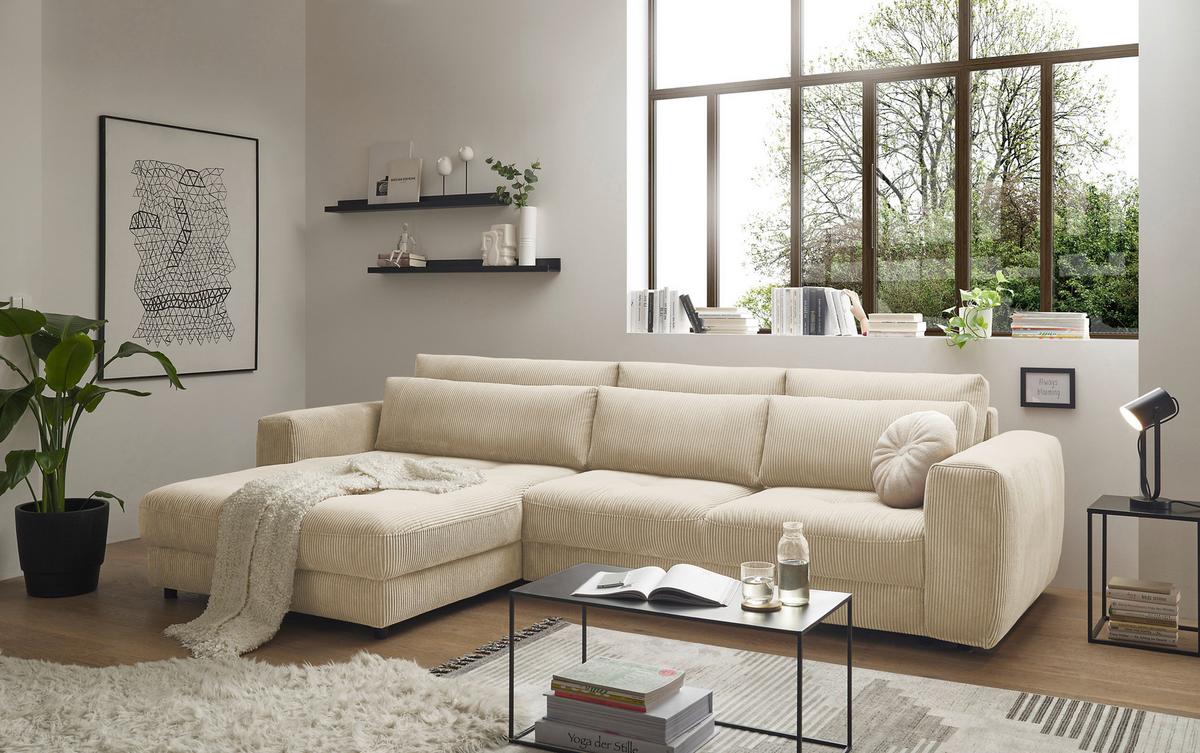 Ecksofa Barura 2s. Urc Creme S: 194/333 Cm - Creme/Schwarz, KONVENTIONELL, Holzwerkstoff/Textil (194/333cm) - MID.YOU