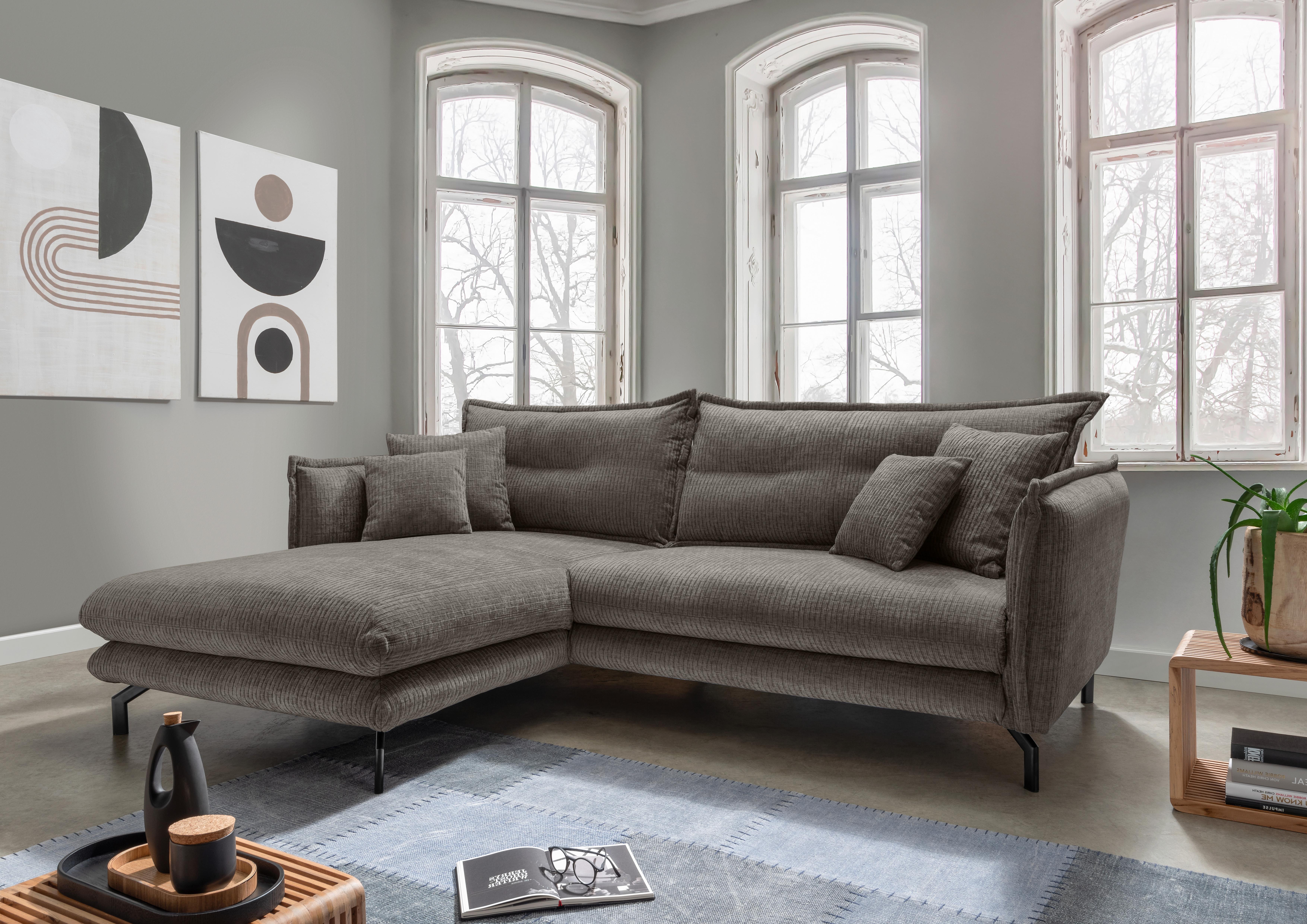 Ecksofa Lava - Graubraun/Schwarz, Design, Textil (180/255cm) - Livetastic