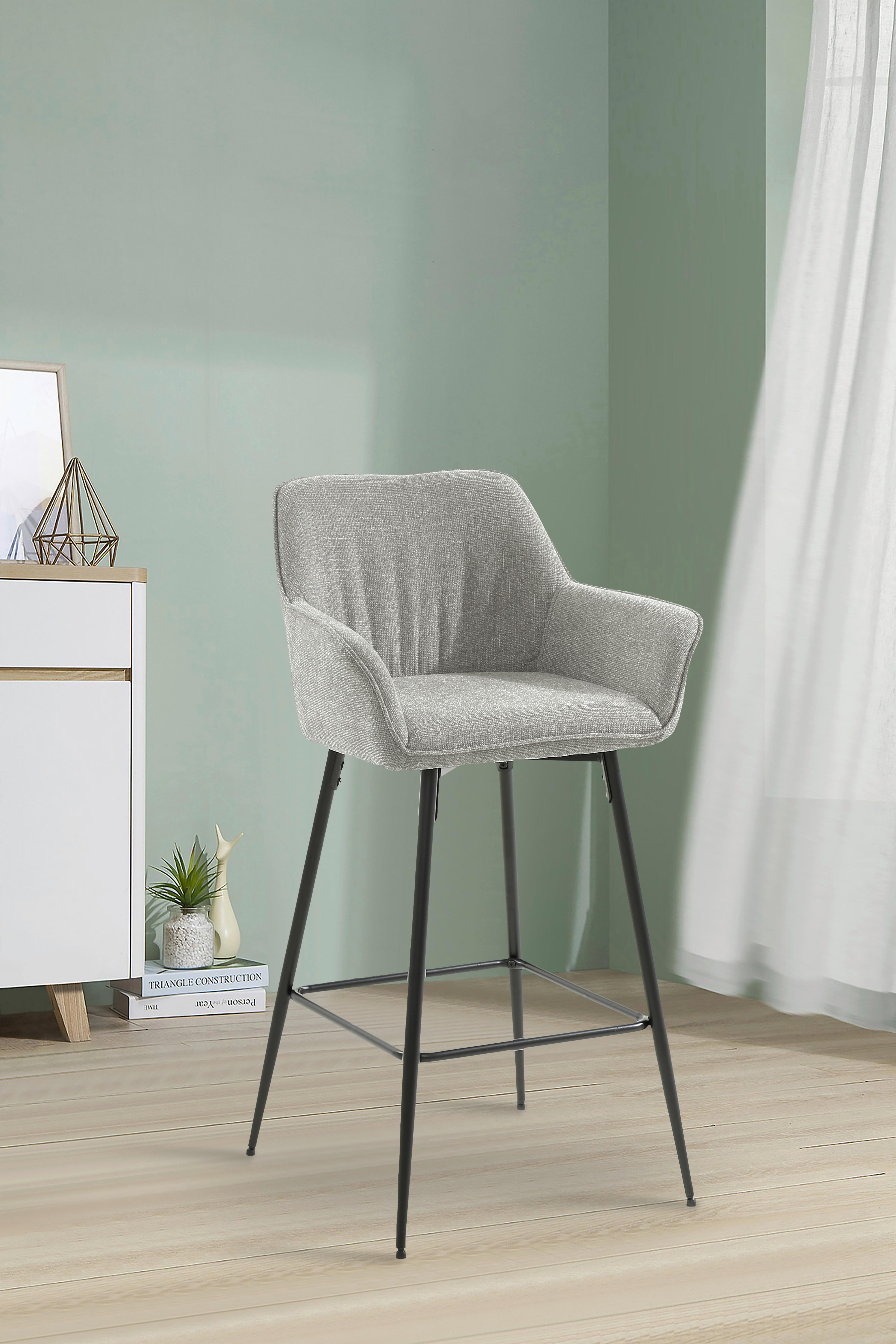 Barhocker Pim mit Armlehne Leinenoptik Taupe, B: 57 cm - Taupe/Schwarz, KONVENTIONELL, Holz/Textil (57/105/57cm) - MID.YOU