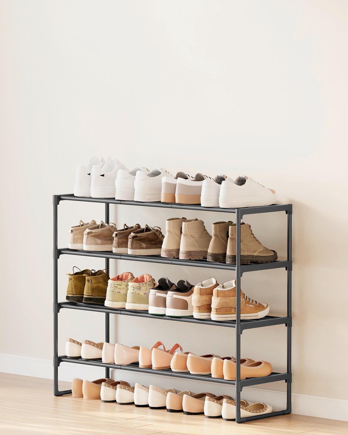 Schuhregal Schwarz B: 92cm - Schwarz, Basics, Kunststoff/Metall (92/74/30cm)