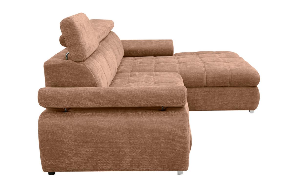 Rohová sedačka VEGAS, pravá, terakotová ženilka - terakotová/strieborná, Design, drevo/textil (294/173cm)