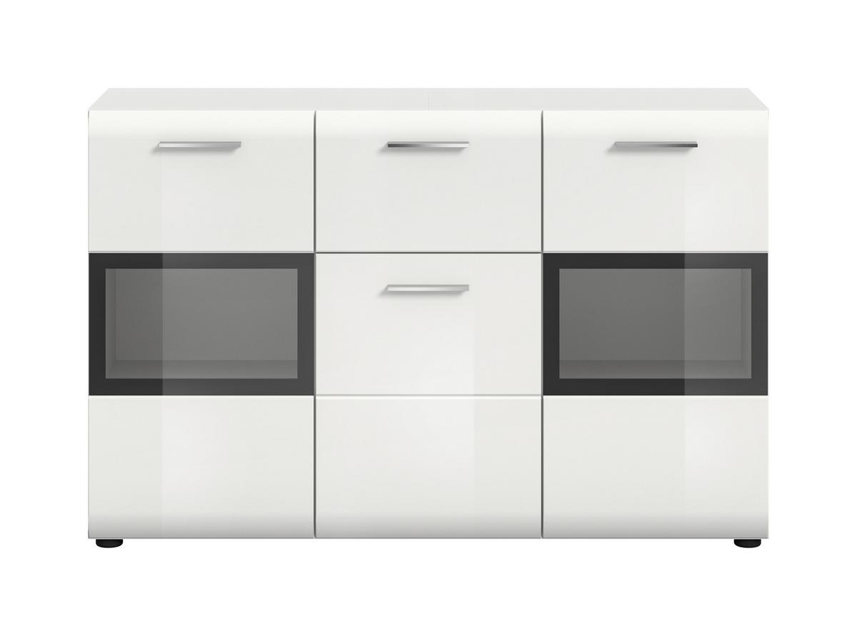 Sideboard Ice Weiß/weiß Hochglanz B: 125 Cm - Weiß Hochglanz/Schwarz, Design, Holzwerkstoff (125/81/37cm) - Livetastic