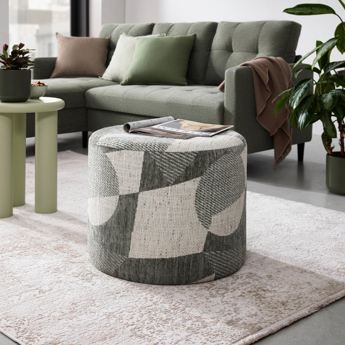Taburet MARLON, šedozelený žakár - bílá/šedozelená, Lifestyle, kompozitní dřevo/textil (50/50/40cm) - Premium Living