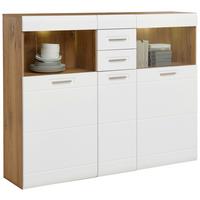 Highboard Mit Glaselementen B: 154,9 Auris, Weiß/eiche Dekor - MODERN, Glas/Holzwerkstoff (154,9/127,3/37,1cm) - Luca Bessoni