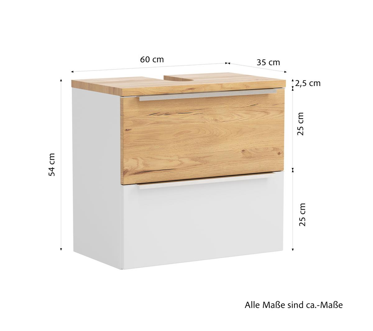 WASCHBECKENUNTERSCHRANK Verona Weiß/Wildeiche B: 60cm - Wildeiche/Weiß, Trend, Holzwerkstoff (60/54/35cm) - Held