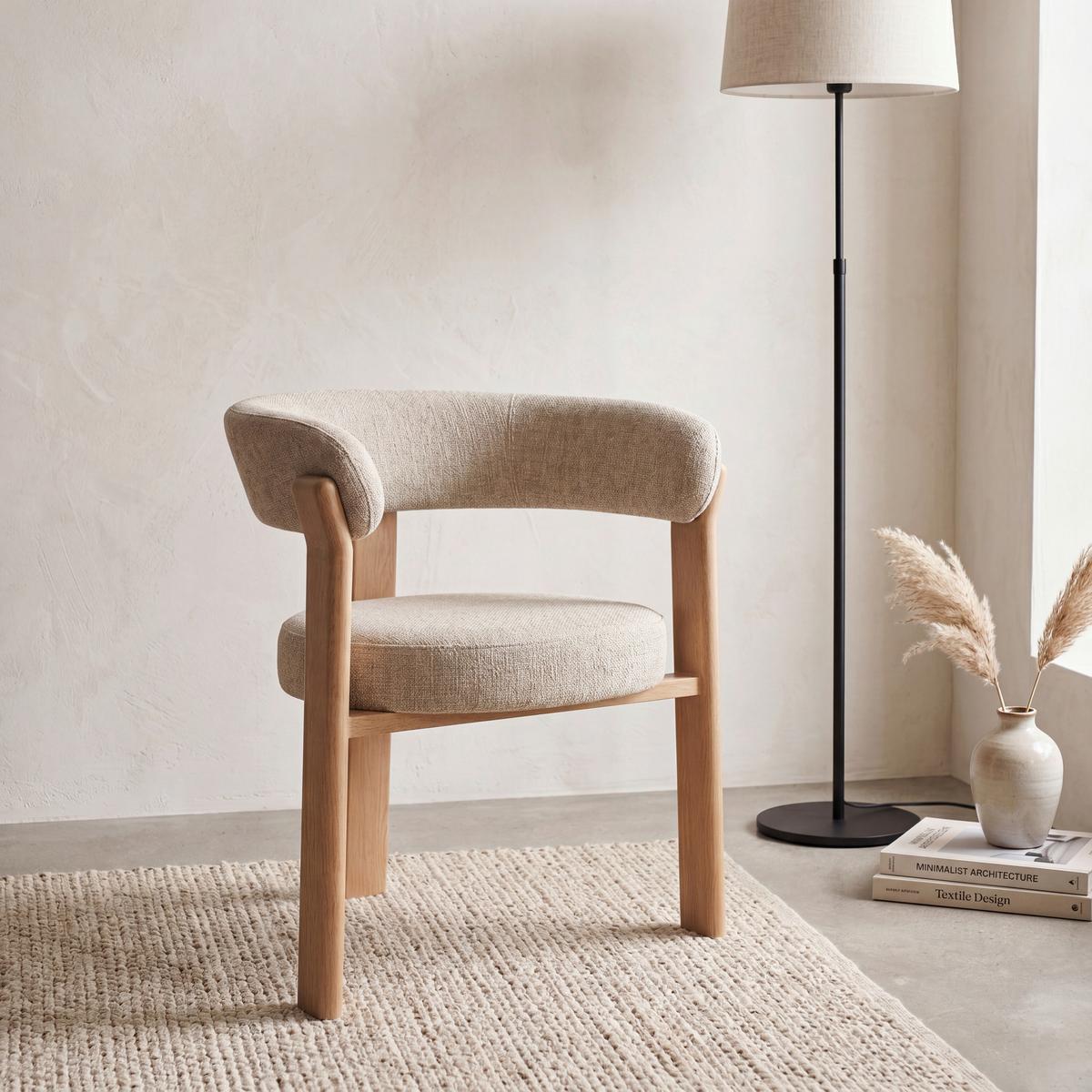 Armlehnstuhl Granada Beige B: 62 cm - Eichefarben/Beige, MODERN, Textil/Metall (62/74/56,5cm) - Livetastic