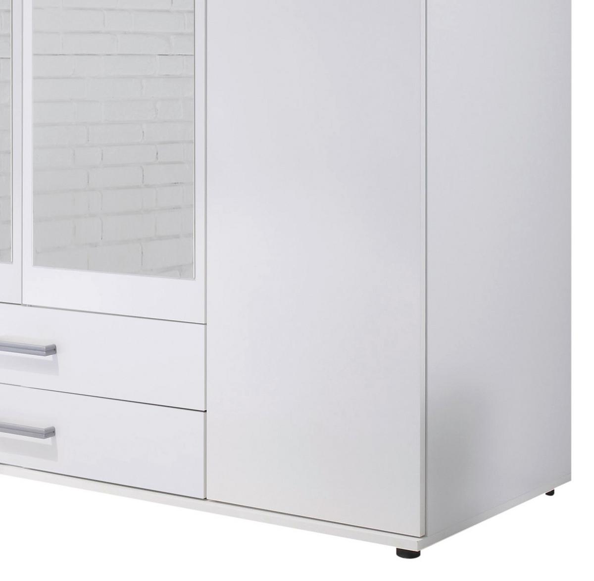 Drehtürenschrank Mit Spiegel + Laden 159,2 cm Karl, Weiß - Weiß, Design, Glas/Holzwerkstoff (159,2/196/53,5cm) - P & B