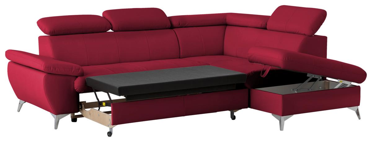 Ecksofa Mit Schlaffunktion Und Bettkasten Gisele Rot - Chromfarben/Rot, KONVENTIONELL, Textil (256/209cm) - Livetastic