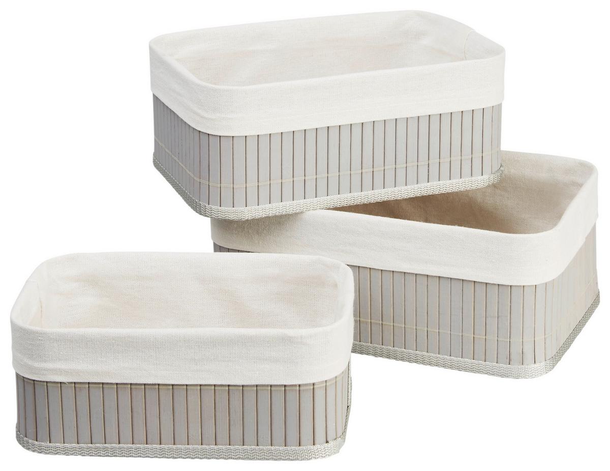 Sada košíkov Bamboo, 3 ks/bal. - sivá/biela, kov/kompozitné drevo - Zandiara