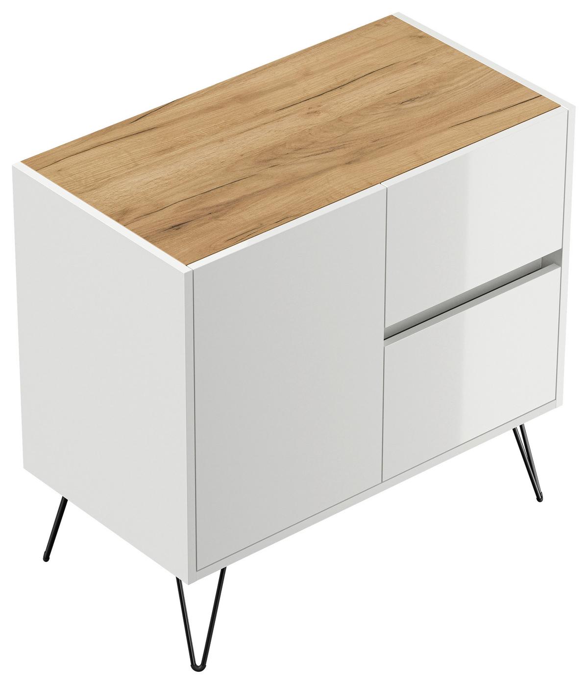 Sideboard Posseik Industrial Eichefarben/weiß B: 79 Cm - Weiß Hochglanz/Eichefarben, Design, Holzwerkstoff (79/75,8/42cm) - P & B