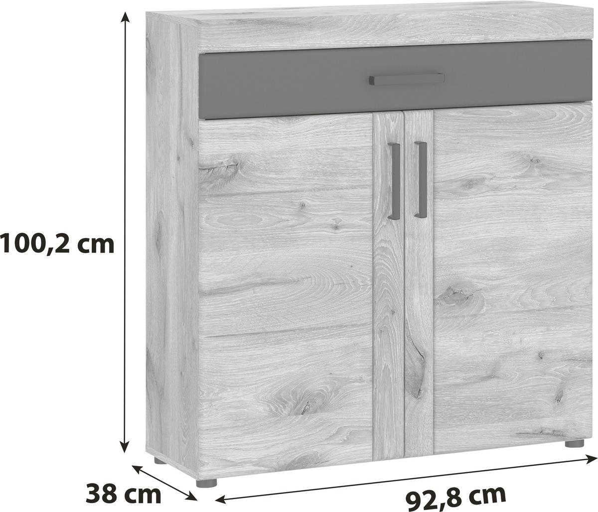 Kommode Grano Eichefarben B: 92,8 cm - Eichefarben/Schwarz, Trend, Holzwerkstoff (92,8/100,2/38cm)