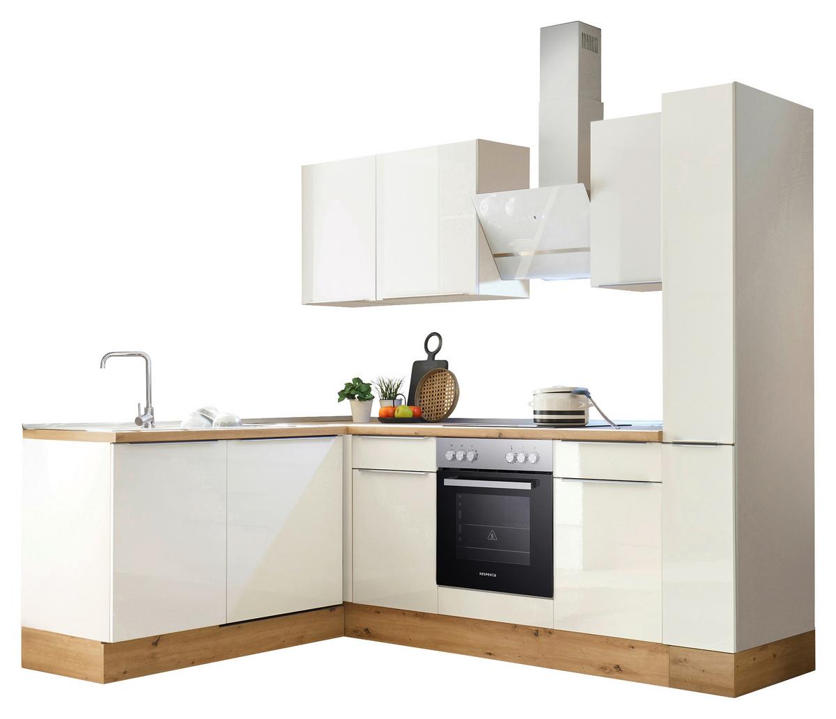 Eckküche mit Geräten 250x170 cm Weiß/Eiche Dekor, Modern - Weiß Hochglanz/Weiß, LIFESTYLE, Holzwerkstoff (250/170cm) - Respekta