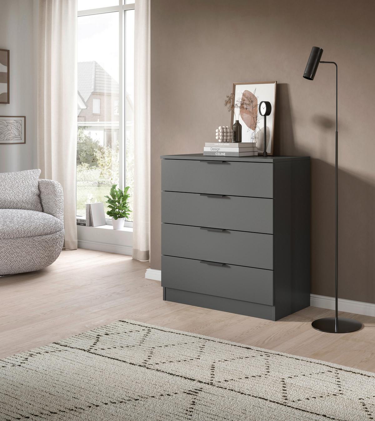 Kommode Kopenhagen Anthrazit, B: 74 Cm - Anthrazit/Schwarz, Design, Holzwerkstoff (74/80/35cm) - Livetastic