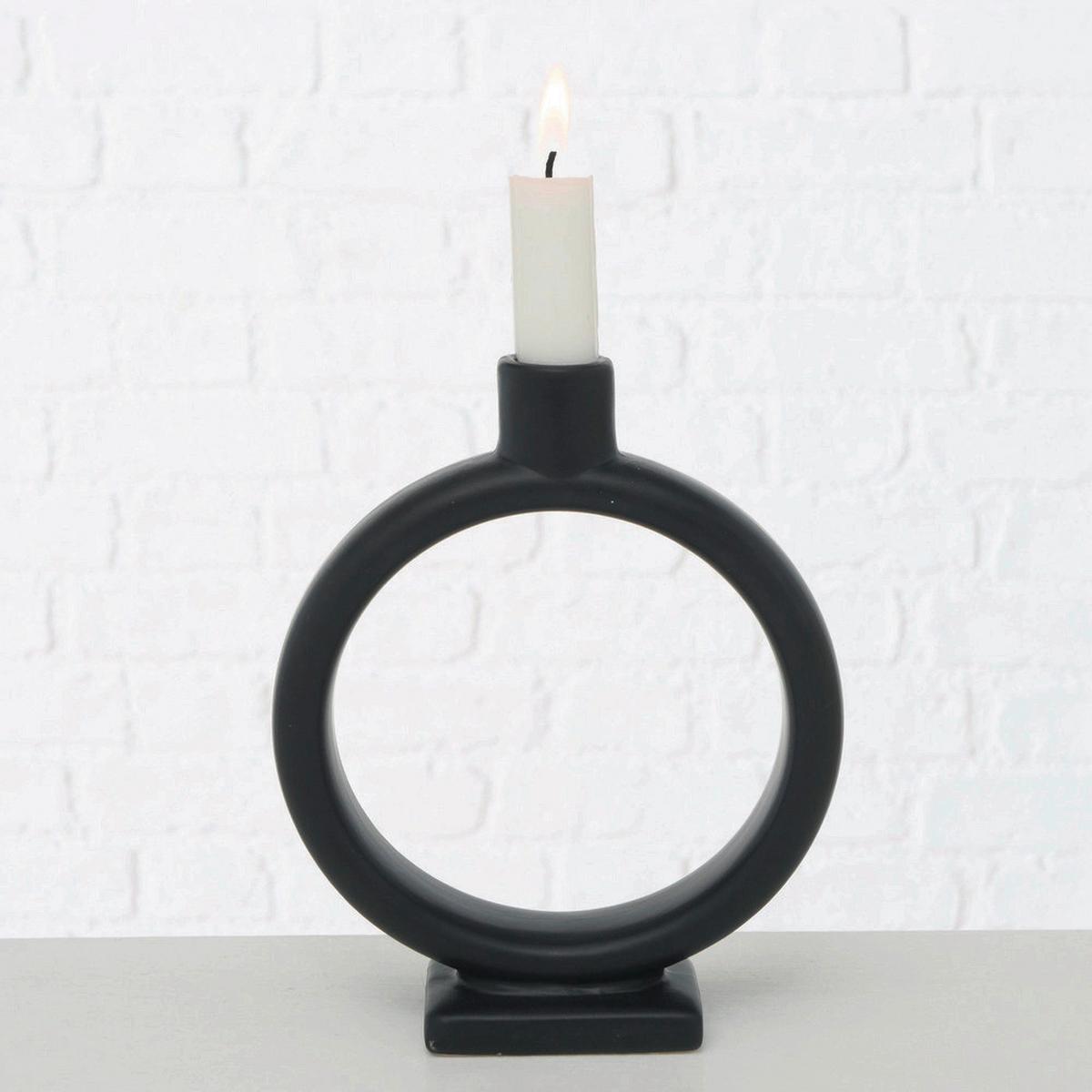 Stojan na svíčky Valongo, V: 19cm - černá, Basics, keramika (15,5/19/5,2cm) - Modern Living